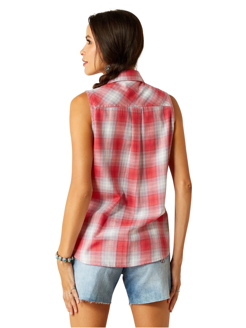 Ariat Women’s Billie Jean Sleeveless Shirt - Fair Plaid - Women’s Small - Picture 13 of 13